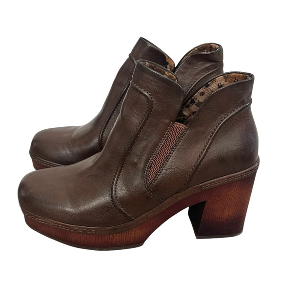 Korks Kork-Ease Robin Platform Ankle Boots Womens 8.5 Brown Leather Block Heel - Picture 2 of 5